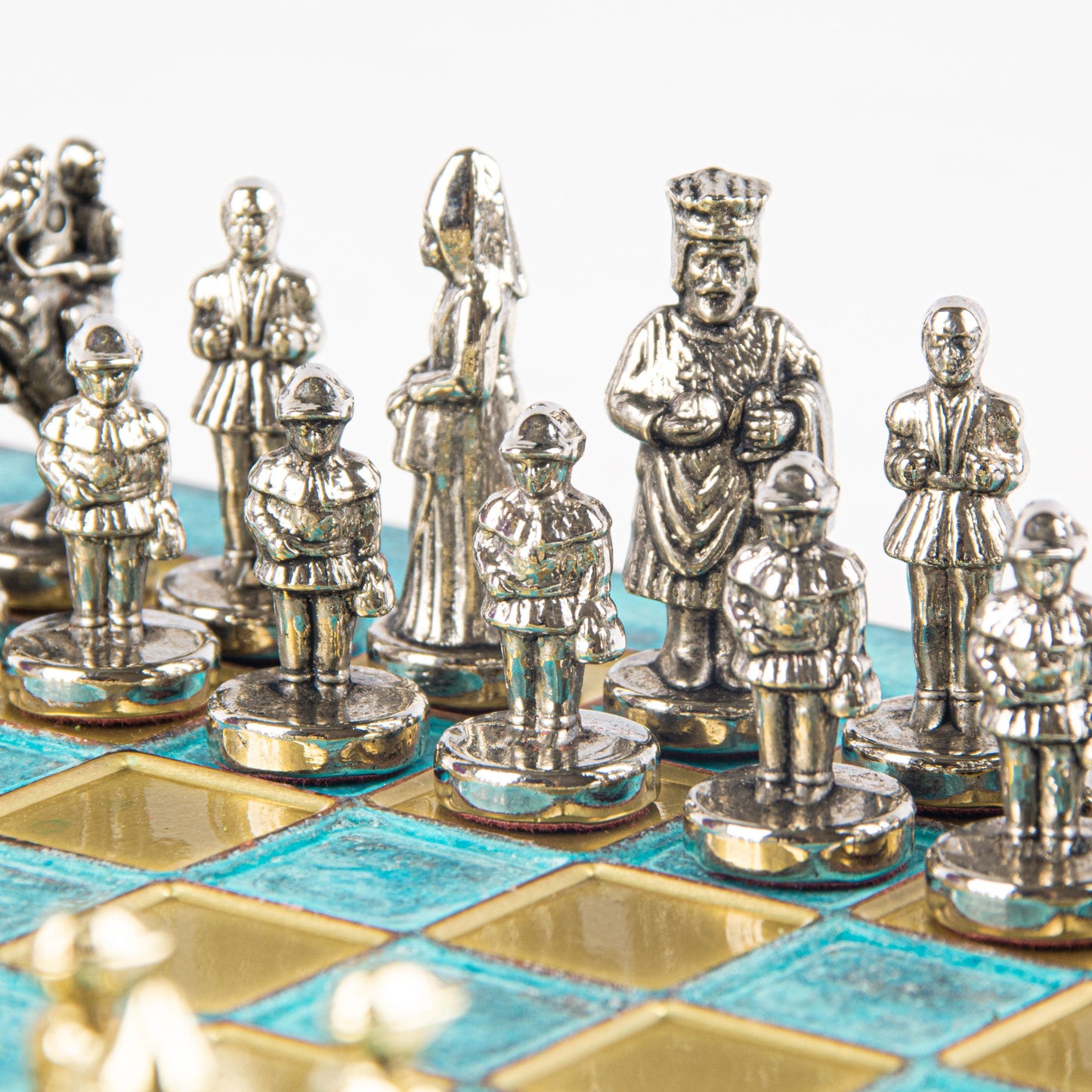 BYZANTINE EMPIRE CHESS SET with gold/silver chessmen and bronze chessboard 20 x 20cm (Extra Small) - Premium Chess from MANOPOULOS Chess & Backgammon - Just €85! Shop now at MANOPOULOS Chess & Backgammon