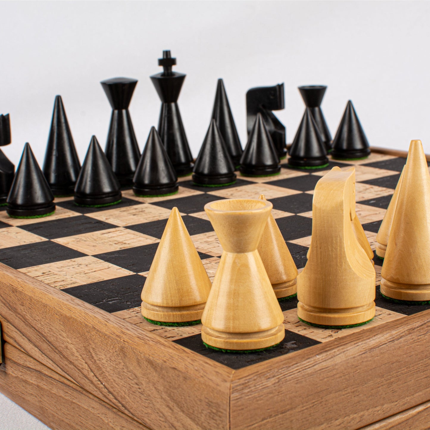 Handcrafted Black-Natural Cork Chess Set - 40x40cm with Modern Style Wooden Chessmen - Premium Chess from MANOPOULOS Chess & Backgammon - Just €143! Shop now at MANOPOULOS Chess & Backgammon