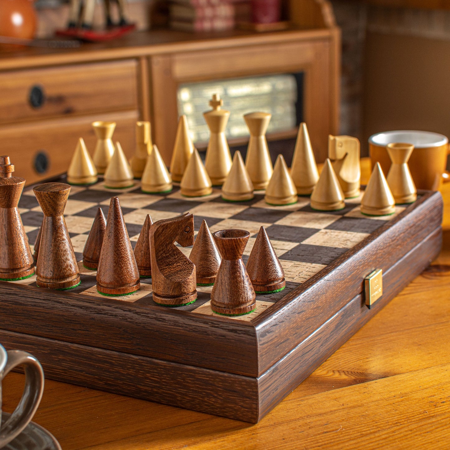 Handcrafted Brown-Natural Cork Chess Set - 40x40cm with Modern Style Wooden Chessmen - Premium Chess from MANOPOULOS Chess & Backgammon - Just €143! Shop now at MANOPOULOS Chess & Backgammon