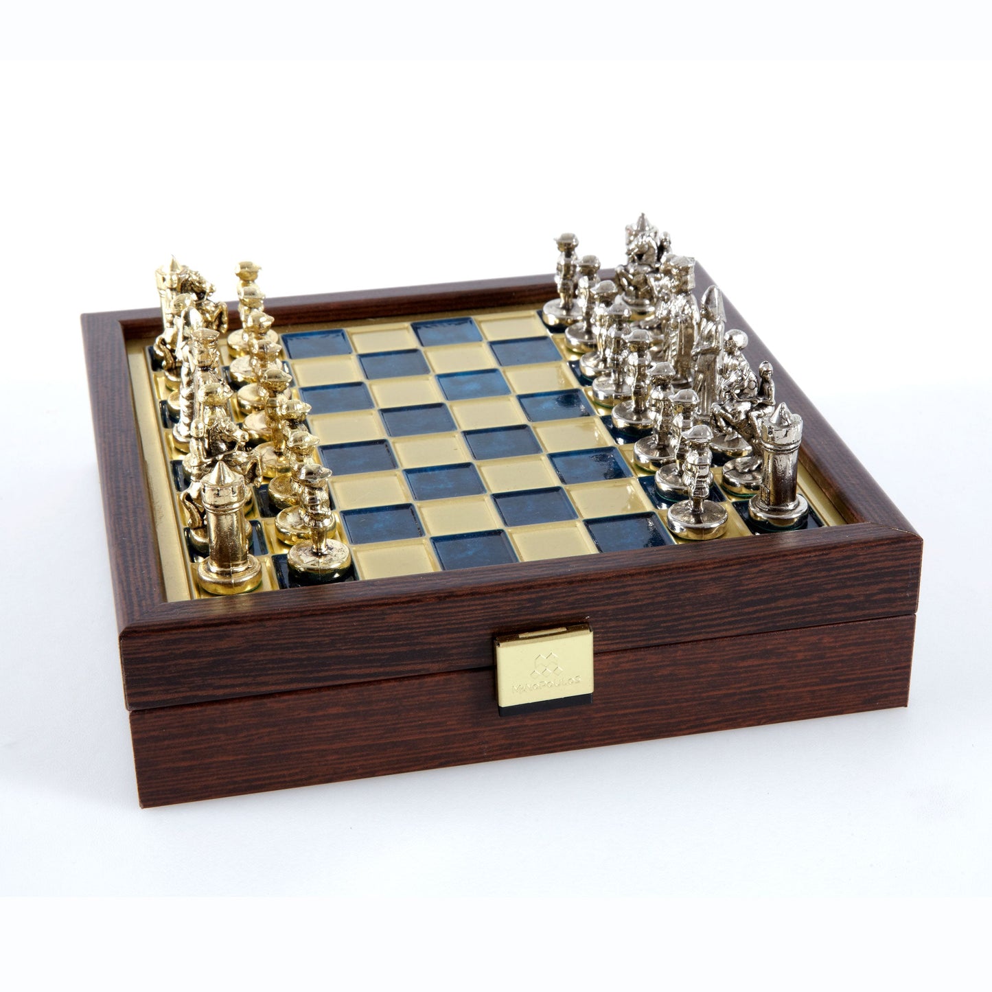 BYZANTINE EMPIRE CHESS SET In Wooden Box With Storage with gold/silver chessmen and bronze chessboard 20 x 20cm (Extra Small) - Premium Chess from MANOPOULOS Chess & Backgammon - Just €79! Shop now at MANOPOULOS Chess & Backgammon