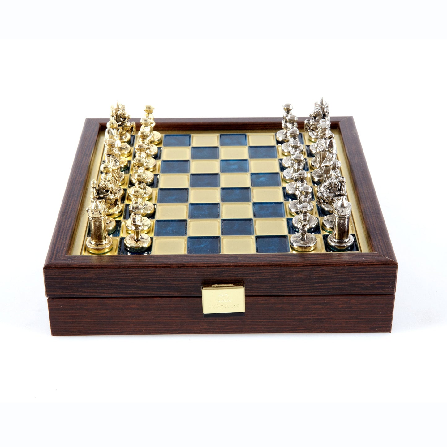 BYZANTINE EMPIRE CHESS SET In Wooden Box With Storage with gold/silver chessmen and bronze chessboard 20 x 20cm (Extra Small) - Premium Chess from MANOPOULOS Chess & Backgammon - Just €79! Shop now at MANOPOULOS Chess & Backgammon