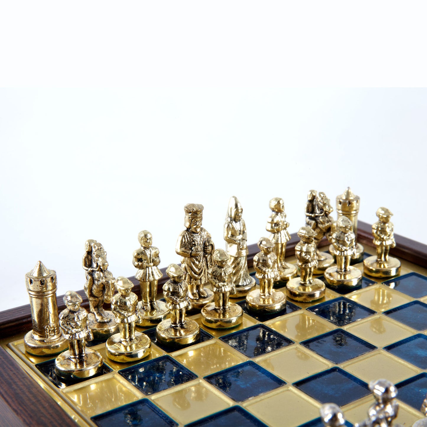 BYZANTINE EMPIRE CHESS SET In Wooden Box With Storage with gold/silver chessmen and bronze chessboard 20 x 20cm (Extra Small) - Premium Chess from MANOPOULOS Chess & Backgammon - Just €79! Shop now at MANOPOULOS Chess & Backgammon