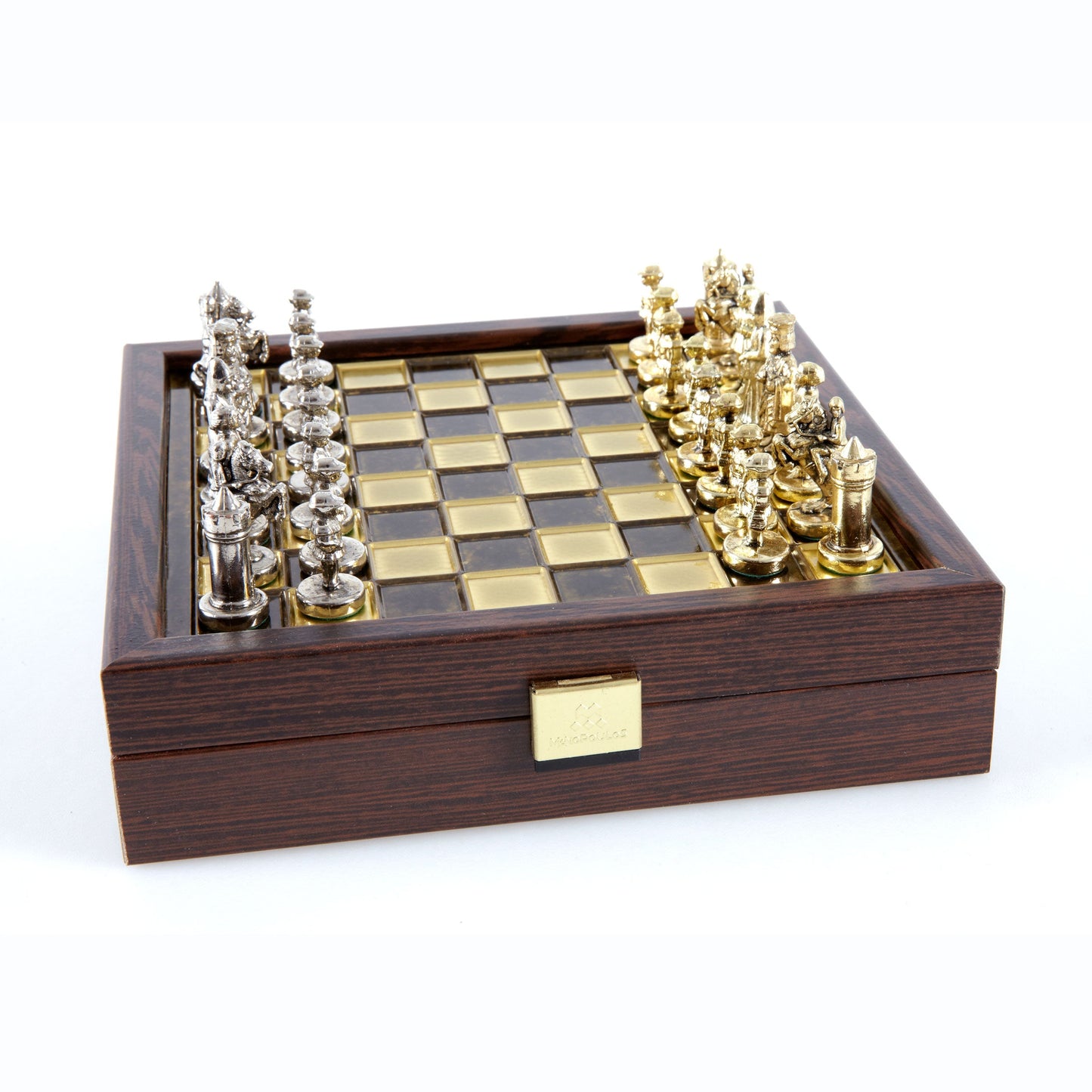 BYZANTINE EMPIRE CHESS SET In Wooden Box With Storage with gold/silver chessmen and bronze chessboard 20 x 20cm (Extra Small) - Premium Chess from MANOPOULOS Chess & Backgammon - Just €79! Shop now at MANOPOULOS Chess & Backgammon