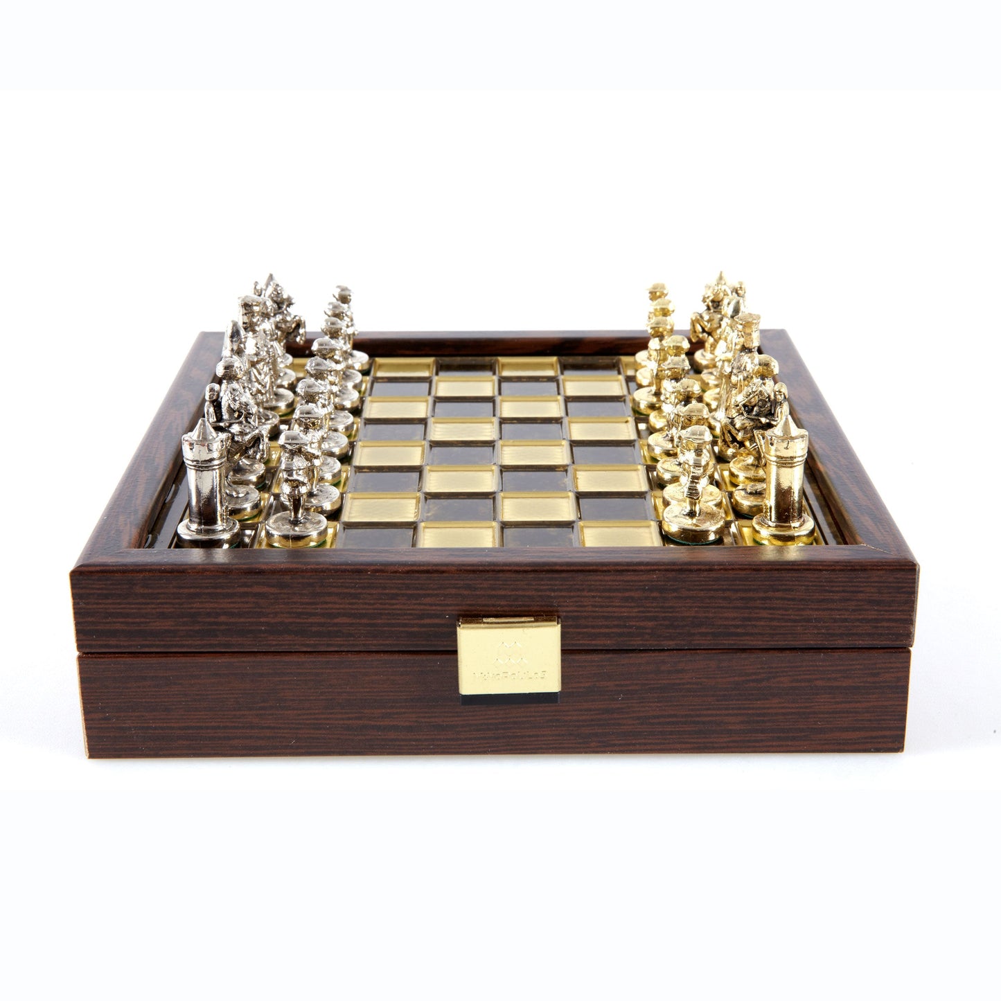 BYZANTINE EMPIRE CHESS SET In Wooden Box With Storage with gold/silver chessmen and bronze chessboard 20 x 20cm (Extra Small) - Premium Chess from MANOPOULOS Chess & Backgammon - Just €79! Shop now at MANOPOULOS Chess & Backgammon