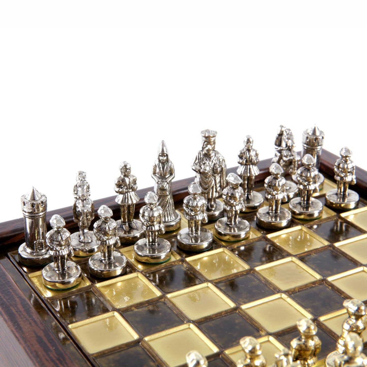 BYZANTINE EMPIRE CHESS SET In Wooden Box With Storage with gold/silver chessmen and bronze chessboard 20 x 20cm (Extra Small) - Premium Chess from MANOPOULOS Chess & Backgammon - Just €79! Shop now at MANOPOULOS Chess & Backgammon