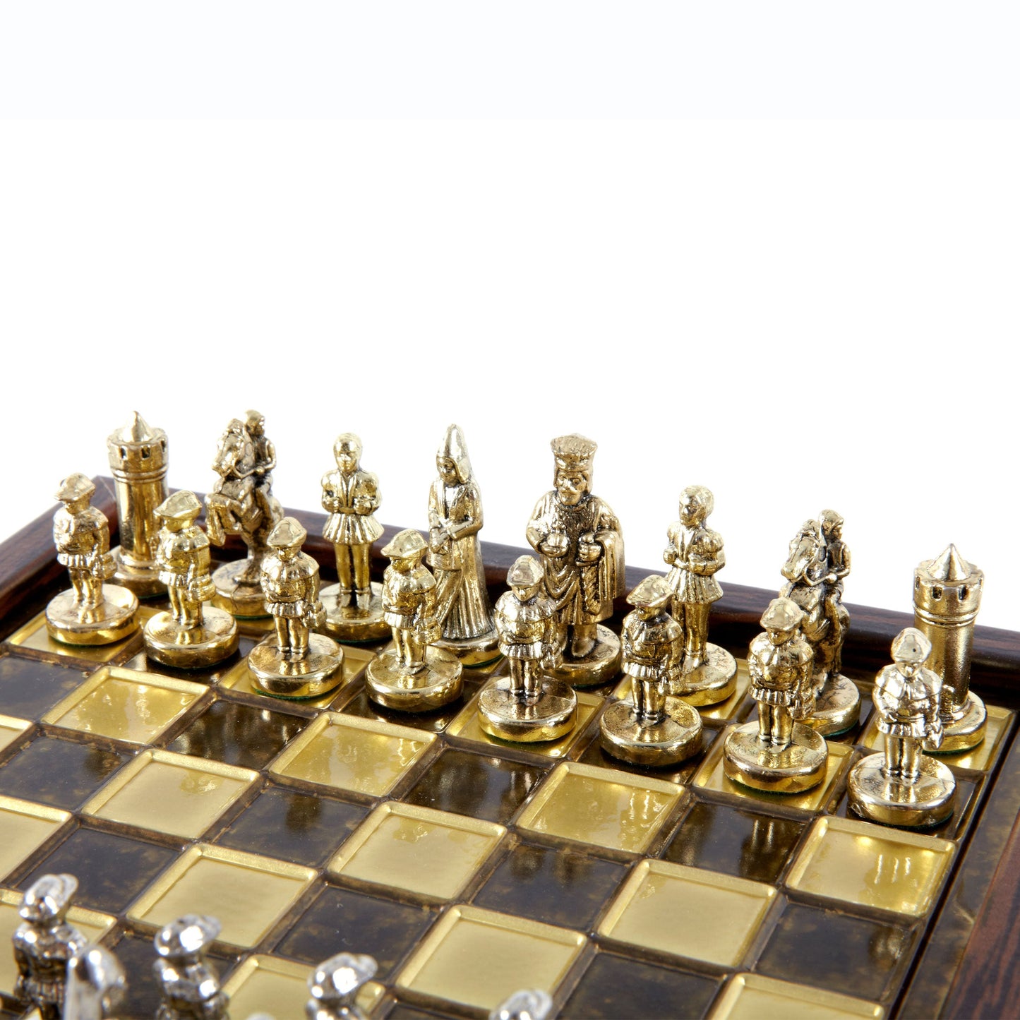 BYZANTINE EMPIRE CHESS SET In Wooden Box With Storage with gold/silver chessmen and bronze chessboard 20 x 20cm (Extra Small) - Premium Chess from MANOPOULOS Chess & Backgammon - Just €79! Shop now at MANOPOULOS Chess & Backgammon