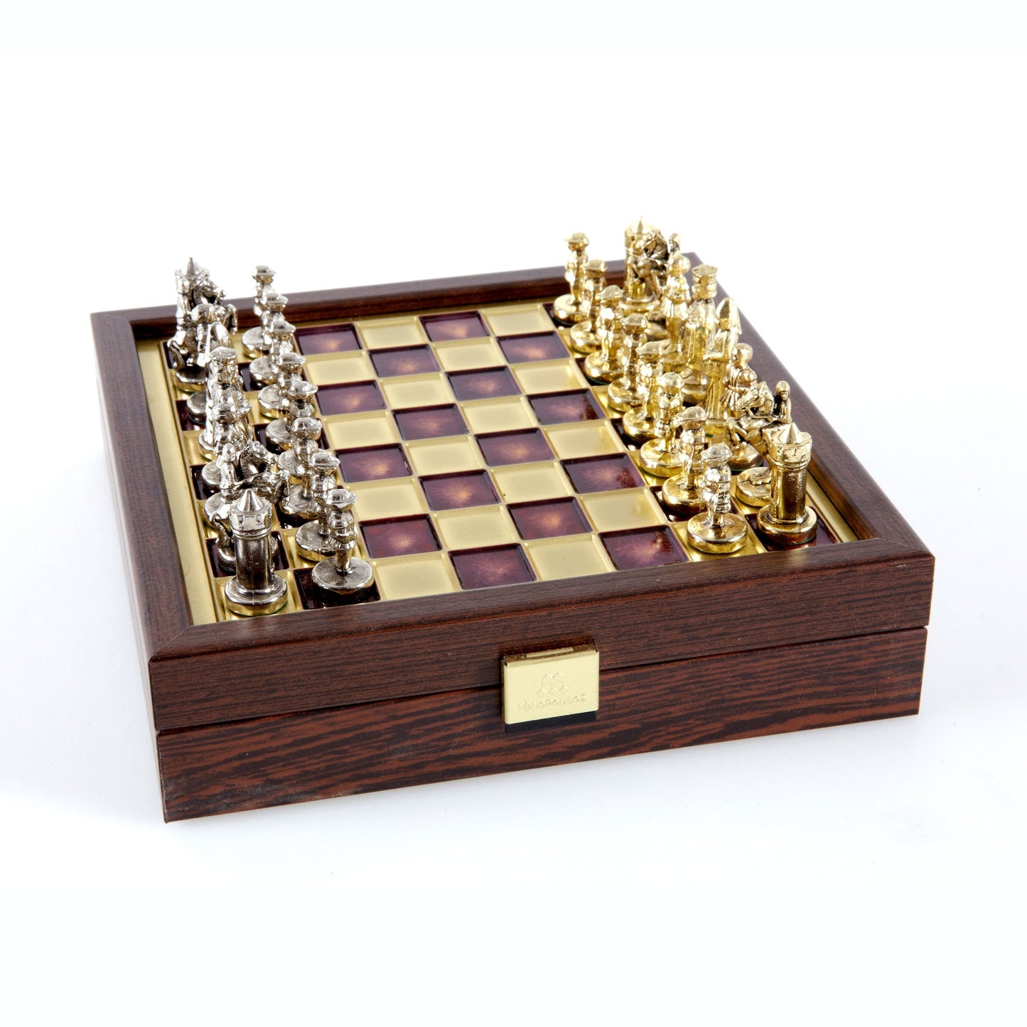 BYZANTINE EMPIRE CHESS SET In Wooden Box With Storage with gold/silver chessmen and bronze chessboard 20 x 20cm (Extra Small) - Premium Chess from MANOPOULOS Chess & Backgammon - Just €79! Shop now at MANOPOULOS Chess & Backgammon