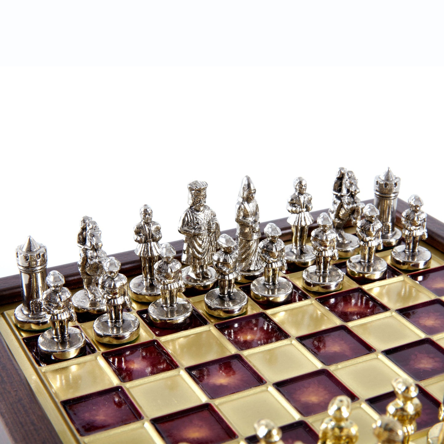 BYZANTINE EMPIRE CHESS SET In Wooden Box With Storage with gold/silver chessmen and bronze chessboard 20 x 20cm (Extra Small) - Premium Chess from MANOPOULOS Chess & Backgammon - Just €79! Shop now at MANOPOULOS Chess & Backgammon