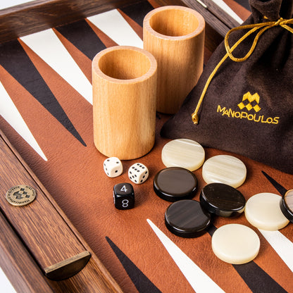 Premium Leatherette Caramel Brown Backgammon Set - Premium Backgammon from MANOPOULOS Chess & Backgammon - Just €215! Shop now at MANOPOULOS Chess & Backgammon