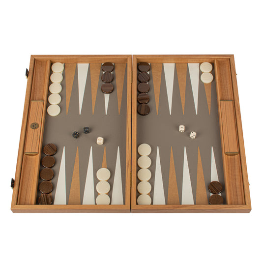 Premium Leatherette Grey Beige Ostrich Tote Backgammon Set