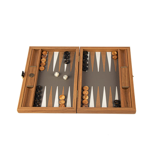 Premium Leatherette Grey Beige Ostrich Tote Backgammon Set (Travel Size) - Premium Backgammon from MANOPOULOS Chess & Backgammon - Just €119! Shop now at MANOPOULOS Chess & Backgammon