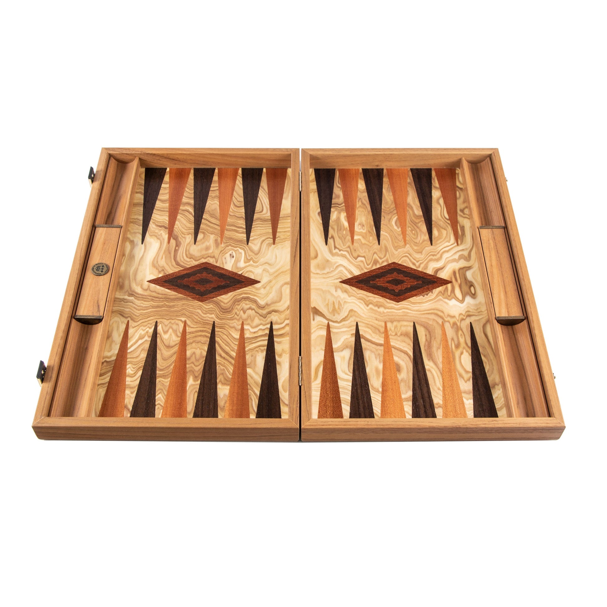 Premium Handcrafted Olive Burl Backgammon Set with Olive Wood Checkers - Premium Backgammon from MANOPOULOS Chess & Backgammon - Just €143! Shop now at MANOPOULOS Chess & Backgammon