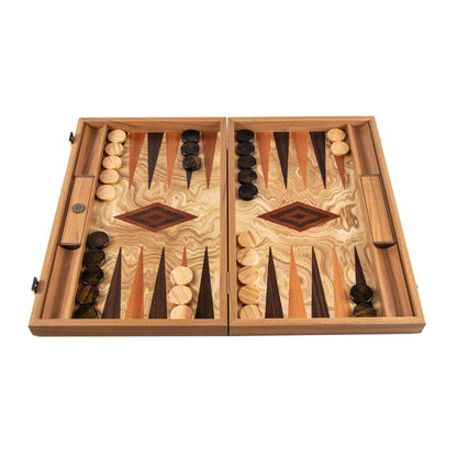 Premium Handcrafted Olive Burl Backgammon Set with Olive Wood Checkers - Premium Backgammon from MANOPOULOS Chess & Backgammon - Just €143! Shop now at MANOPOULOS Chess & Backgammon