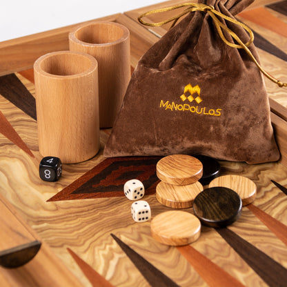 Premium Handcrafted Olive Burl Backgammon Set with Olive Wood Checkers - Premium Backgammon from MANOPOULOS Chess & Backgammon - Just €143! Shop now at MANOPOULOS Chess & Backgammon