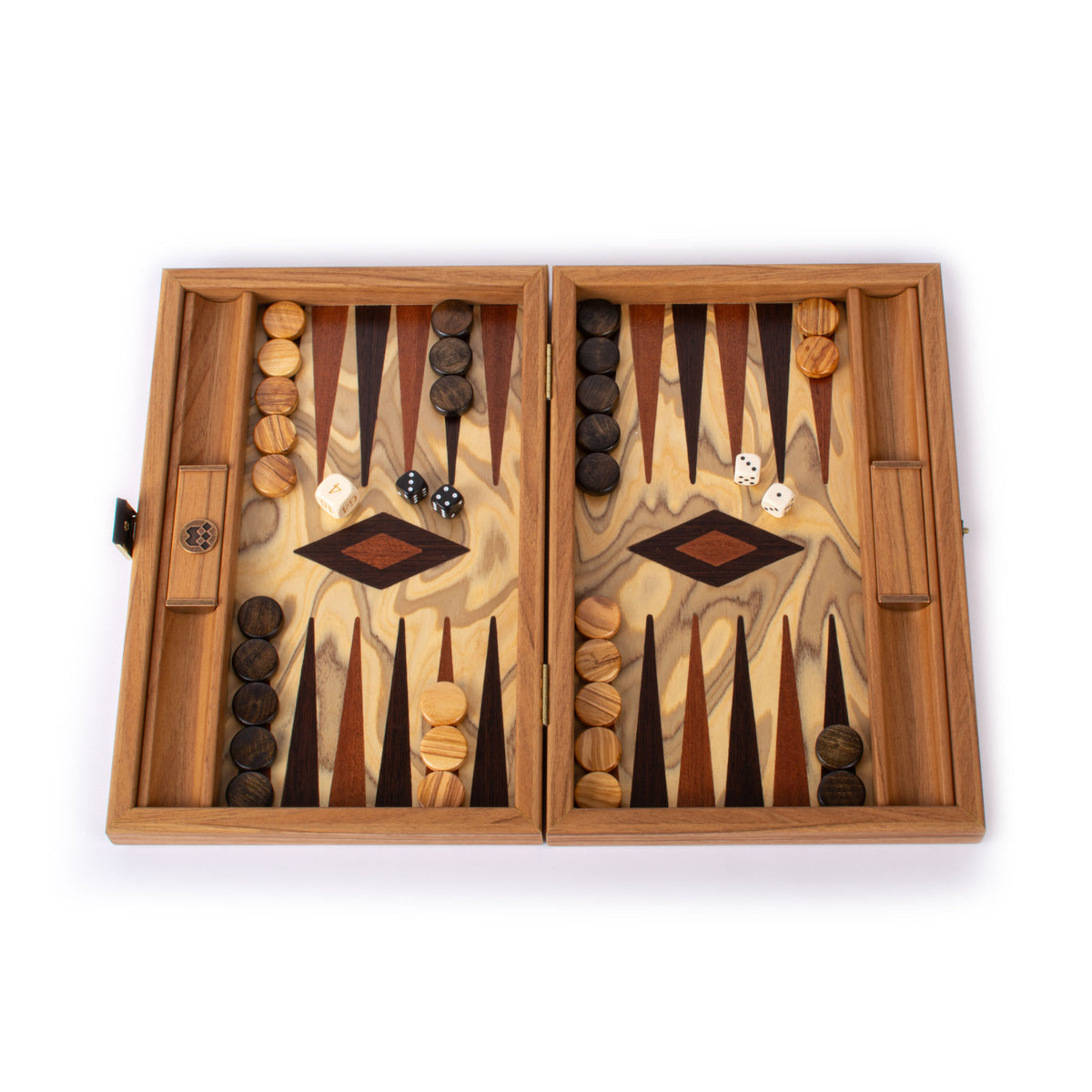 Premium Handcrafted Olive Burl Backgammon Set with Olive Wood Checkers