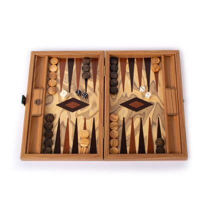 Premium Handcrafted Olive Burl Backgammon Set with Olive Wood Checkers