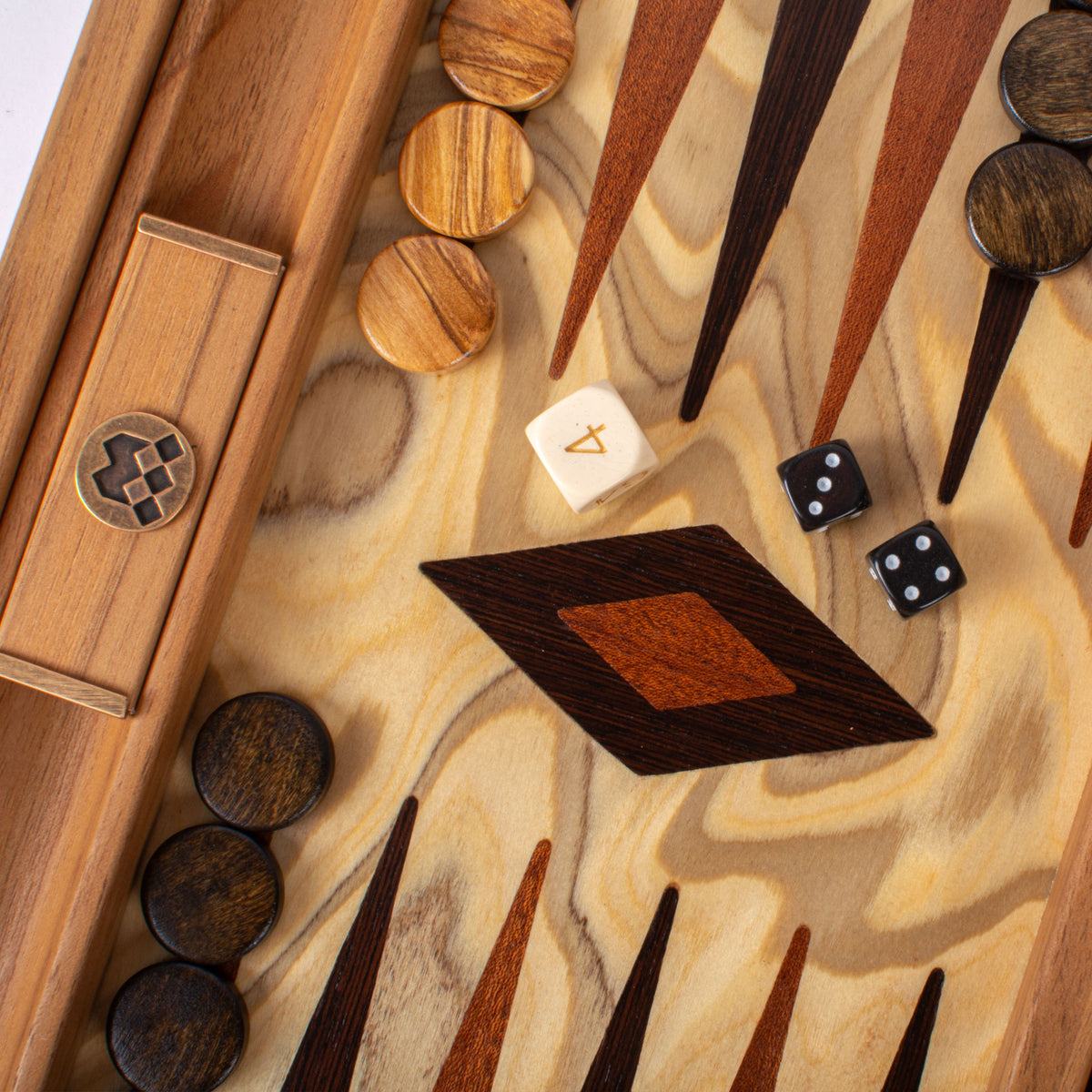 Premium Handcrafted Olive Burl Backgammon Set with Olive Wood Checkers