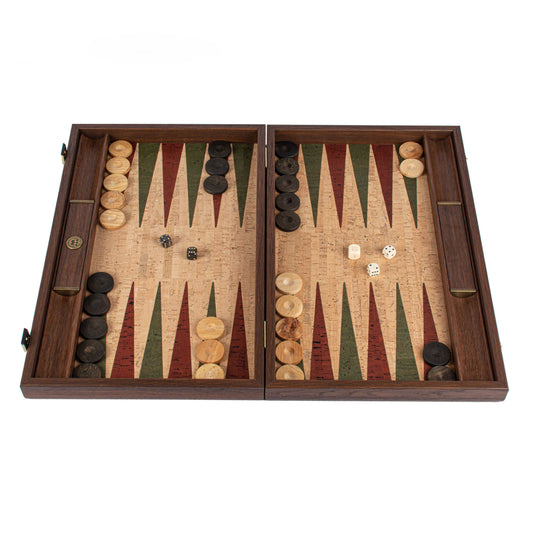 Premium Handcrafted Natural Cork Backgammon Set with Oak Wood Checkers - Premium Backgammon from MANOPOULOS Chess & Backgammon - Just €118! Shop now at MANOPOULOS Chess & Backgammon