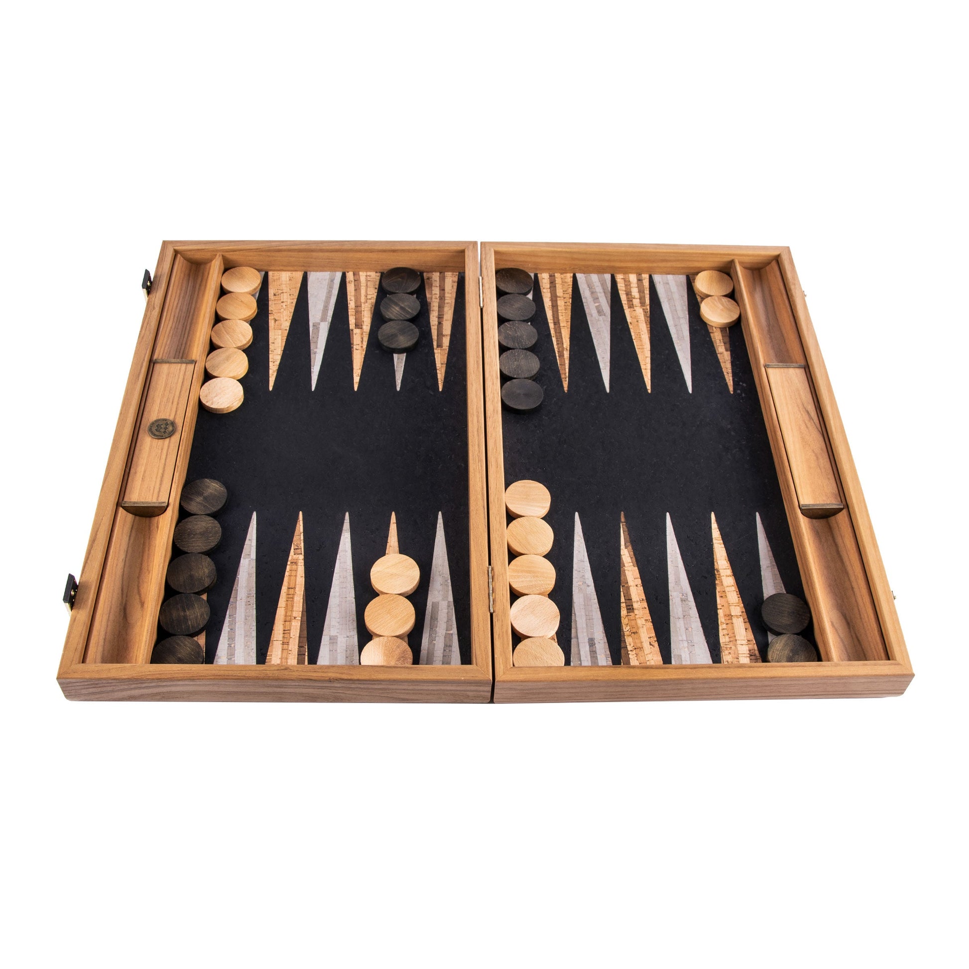 Premium Handcrafted Black Natural Cork Backgammon Set with Oak Wood Checkers - Premium Backgammon from MANOPOULOS Chess & Backgammon - Just €118! Shop now at MANOPOULOS Chess & Backgammon