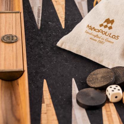 Premium Handcrafted Black Natural Cork Backgammon Set with Oak Wood Checkers - Premium Backgammon from MANOPOULOS Chess & Backgammon - Just €118! Shop now at MANOPOULOS Chess & Backgammon