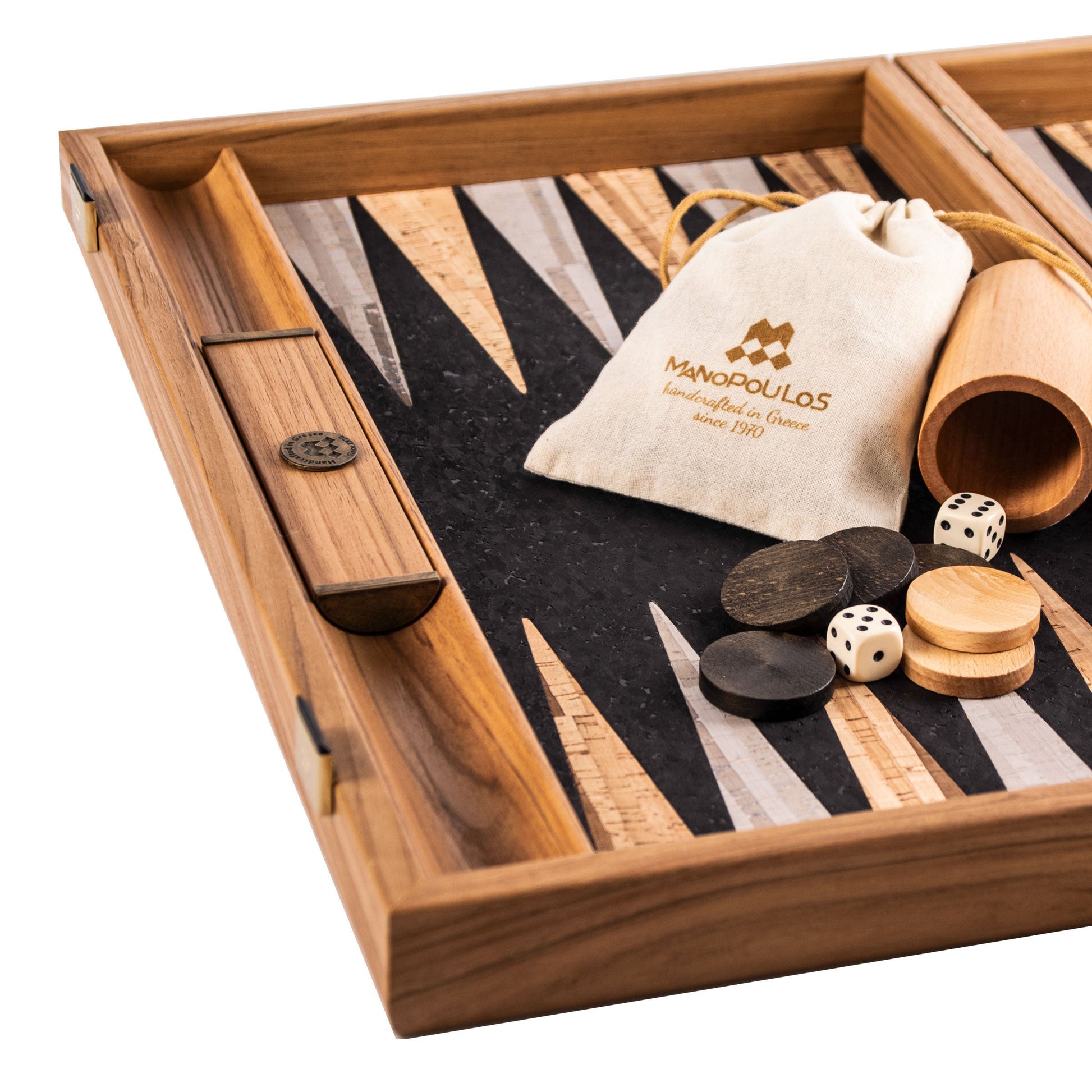 Premium Handcrafted Black Natural Cork Backgammon Set with Oak Wood Checkers - Premium Backgammon from MANOPOULOS Chess & Backgammon - Just €118! Shop now at MANOPOULOS Chess & Backgammon