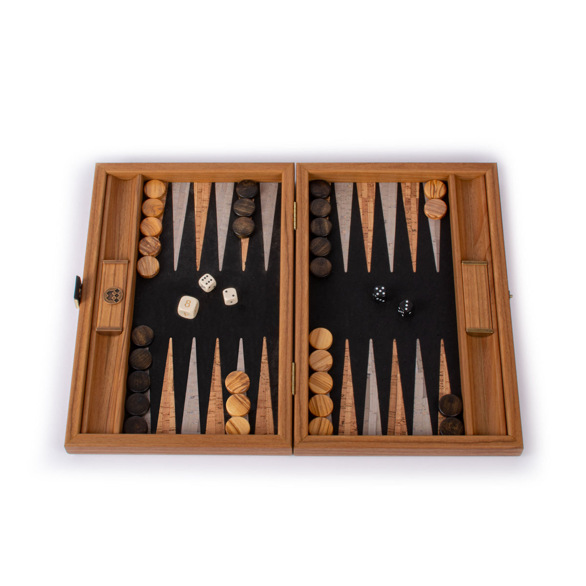 Premium Handcrafted Black Natural Cork Backgammon Set with Oak Wood Checkers