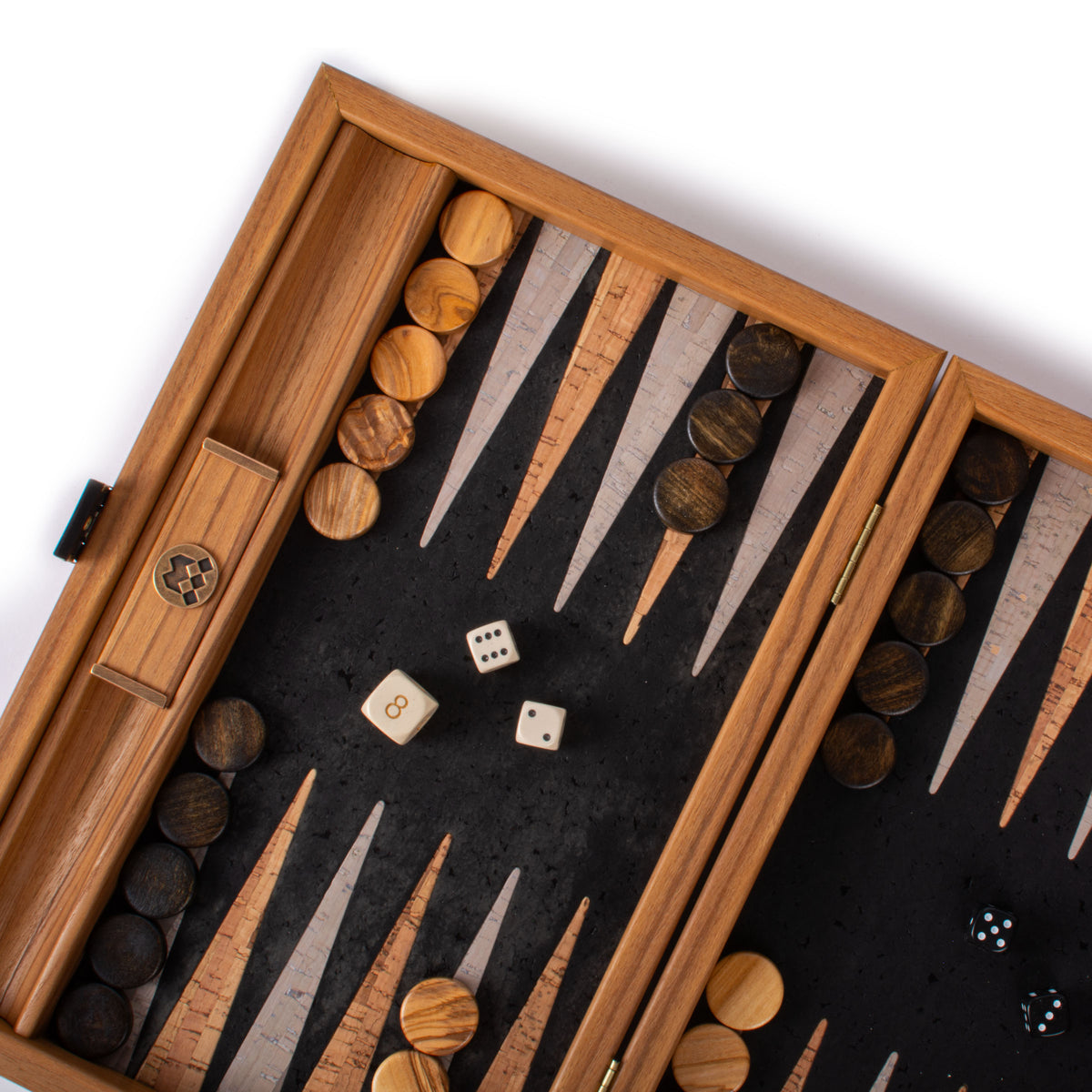Premium Handcrafted Black Natural Cork Backgammon Set with Oak Wood Checkers