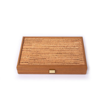 Premium Handcrafted Black Natural Cork Backgammon Set with Oak Wood Checkers