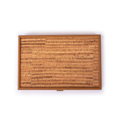 Premium Handcrafted Black Natural Cork Backgammon Set with Oak Wood Checkers