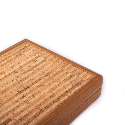 Premium Handcrafted Black Natural Cork Backgammon Set with Oak Wood Checkers