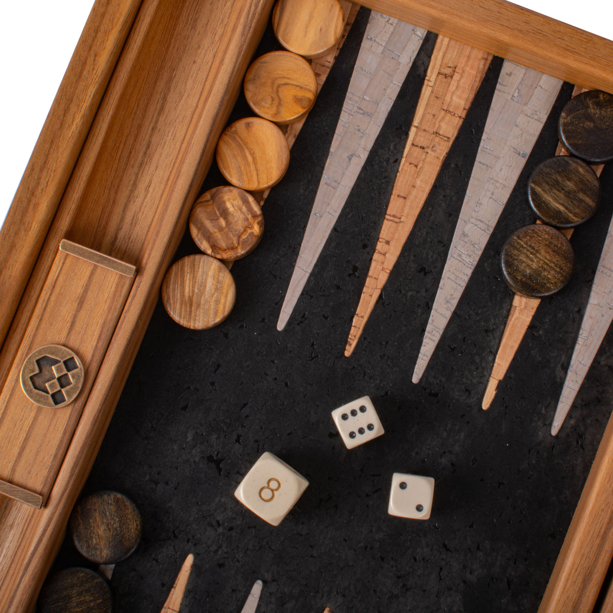Premium Handcrafted Black Natural Cork Backgammon Set with Oak Wood Checkers