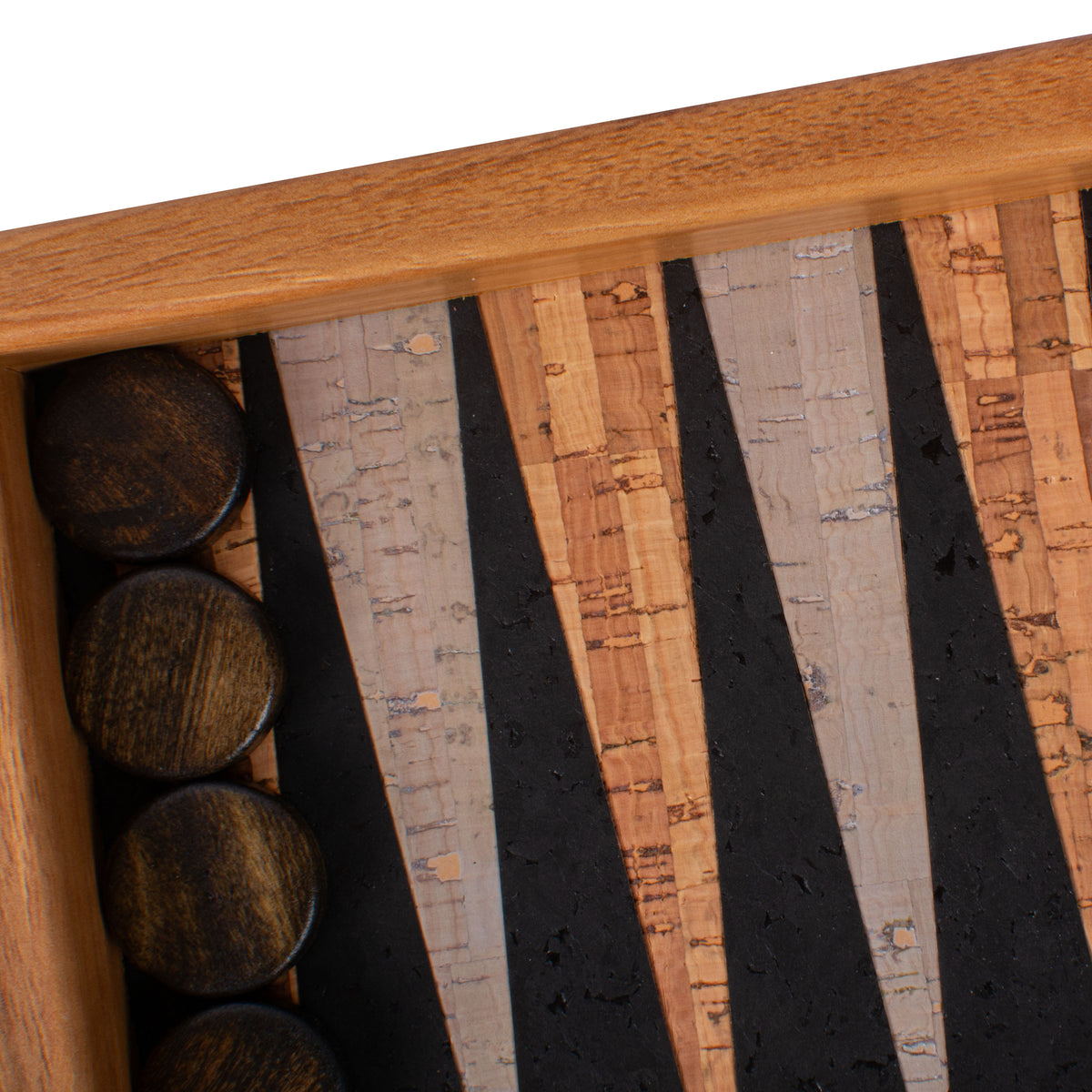 Premium Handcrafted Black Natural Cork Backgammon Set with Oak Wood Checkers