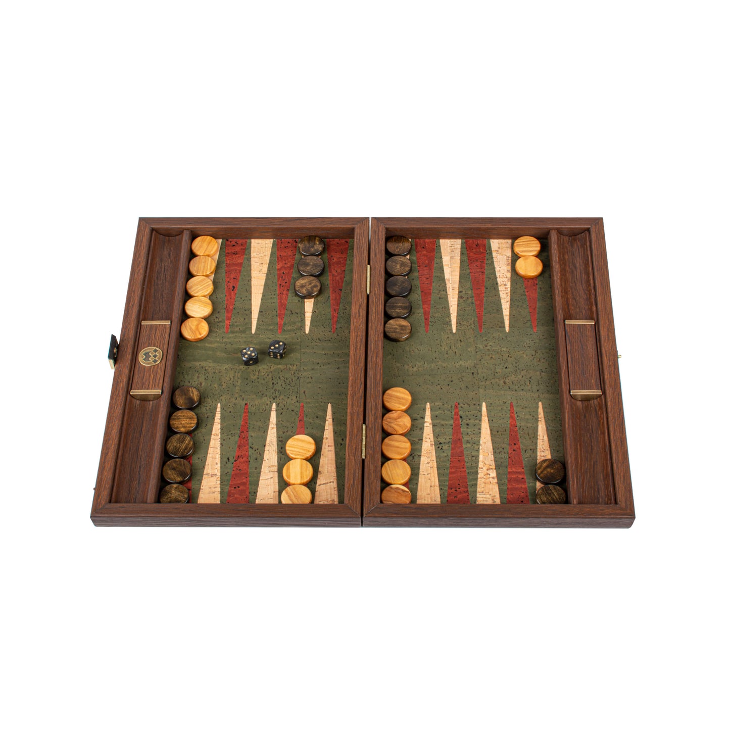 Premium Handcrafted Green Natural Cork Backgammon Set with Oak Wood Checkers