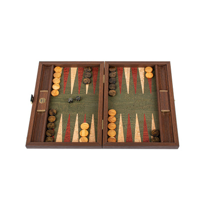 Premium Handcrafted Green Natural Cork Backgammon Set with Oak Wood Checkers