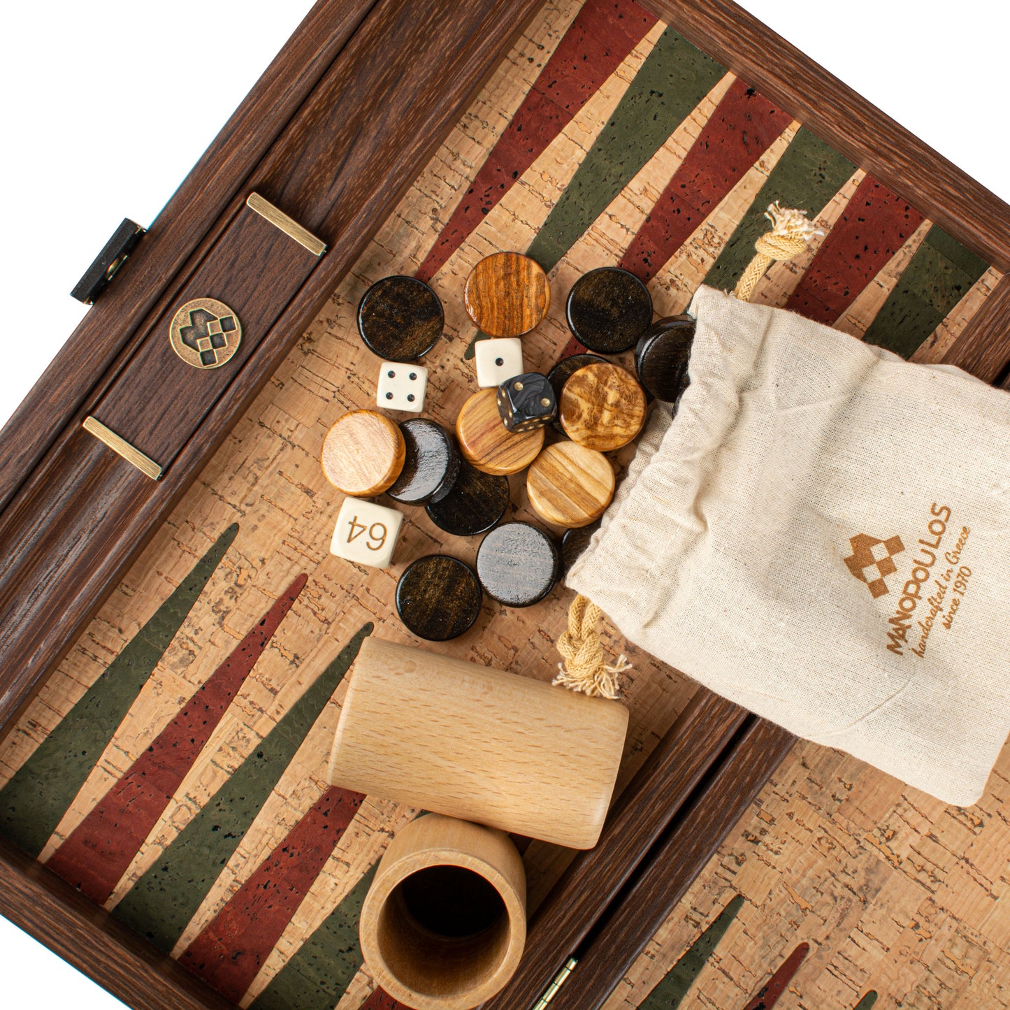 Premium Handcrafted Natural Cork Backgammon Set with Oak Wood Checkers