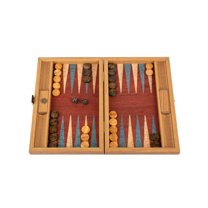 Premium Handcrafted Red Natural Cork Backgammon Set with Oak Wood Checkers