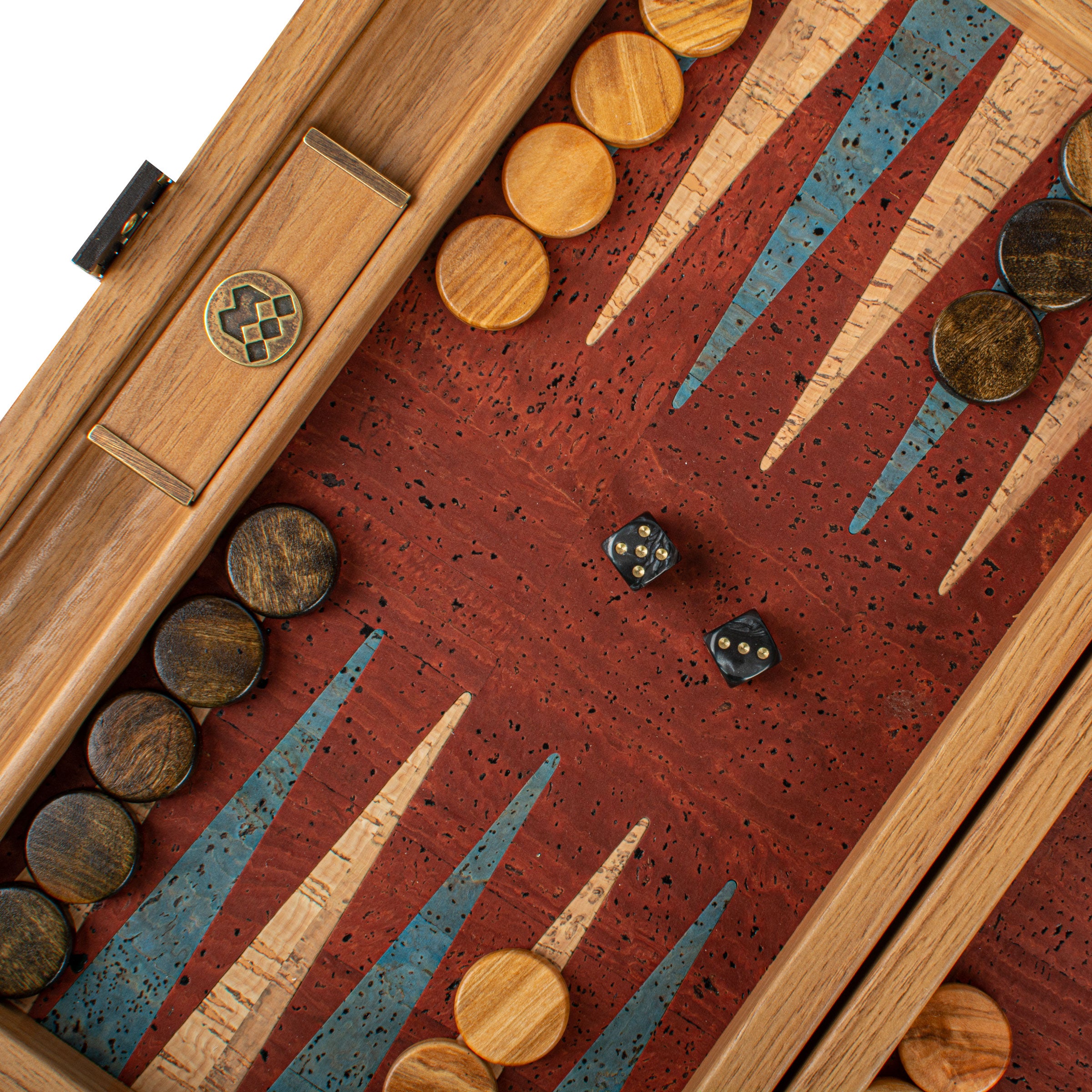 Premium Handcrafted Red Natural Cork Backgammon Set with Oak Wood