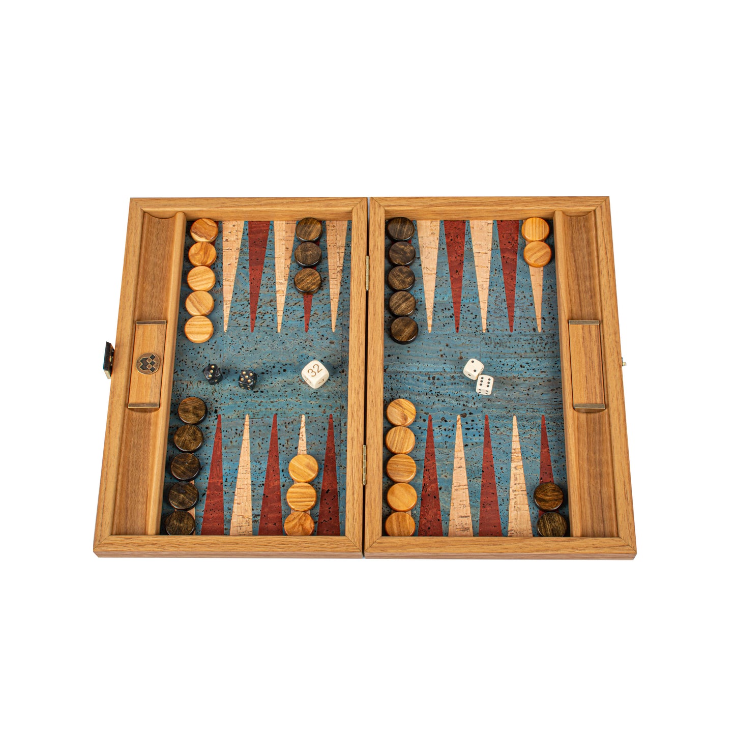 Premium Handcrafted Turquoise Natural Cork Backgammon Set with Oak Wood Checkers