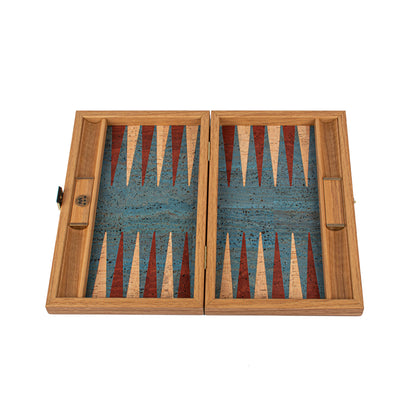 Premium Handcrafted Turquoise Natural Cork Backgammon Set with Oak Wood Checkers