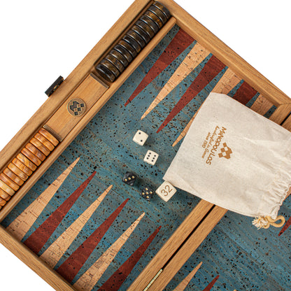 Premium Handcrafted Turquoise Natural Cork Backgammon Set with Oak Wood Checkers