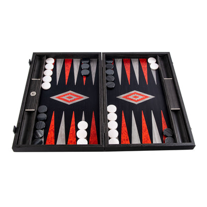 Premium Handcrafted Black Oak with Silver Stripes Backgammon Set - Premium Backgammon from MANOPOULOS Chess & Backgammon - Just €240! Shop now at MANOPOULOS Chess & Backgammon