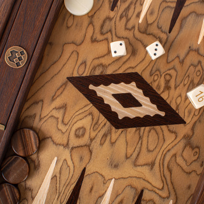 Handcrafted Premium Walnut Burl Backgammon Set with Side Racks