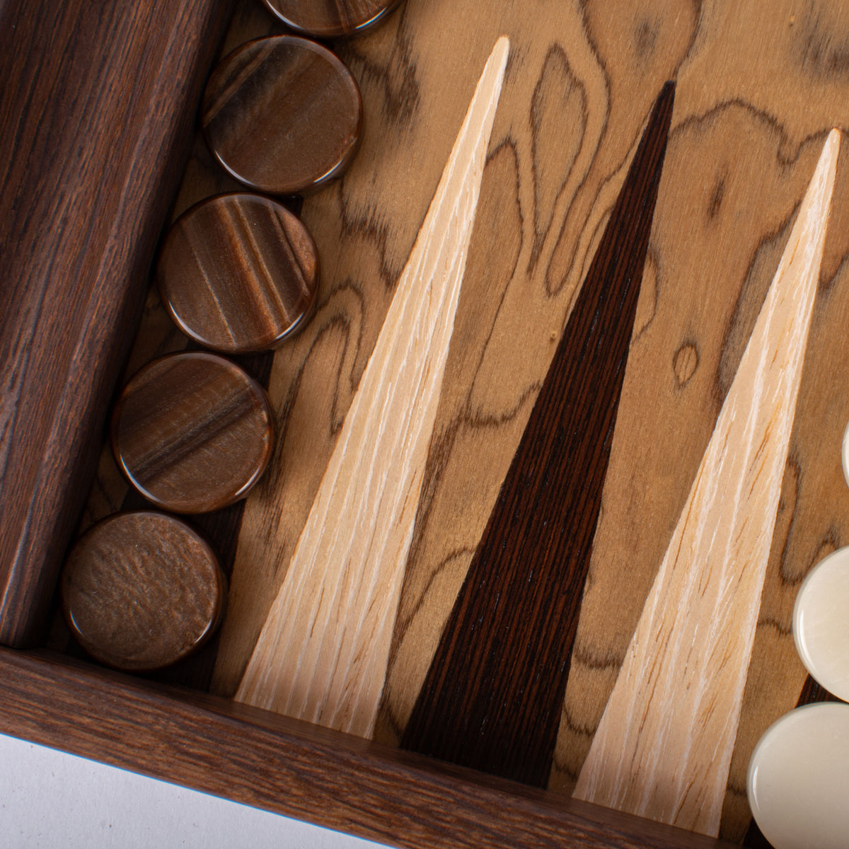 Handcrafted Premium Walnut Burl Backgammon Set with Side Racks