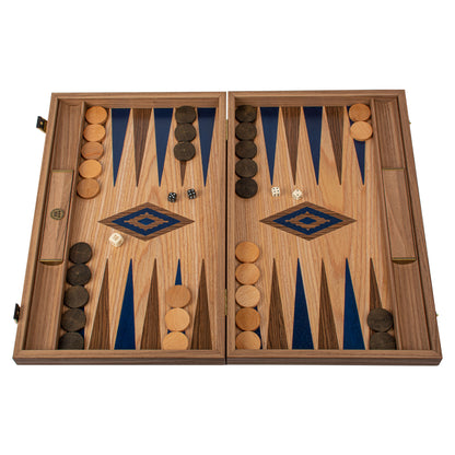 Handcrafted Oak/Blue & American Walnut Backgammon Set with Side Racks - Elegant Marquetry Design (Copy)