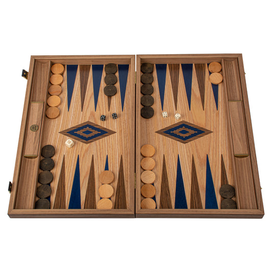 Handcrafted Oak/Blue & American Walnut Backgammon Set with Side Racks - Elegant Marquetry Design (Copy)