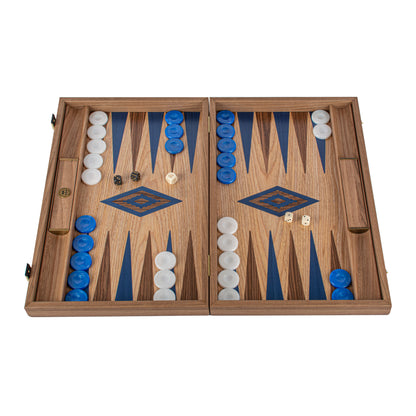 Handcrafted Oak/Blue & American Walnut Backgammon Set with Side Racks - Elegant Marquetry Design (Copy)