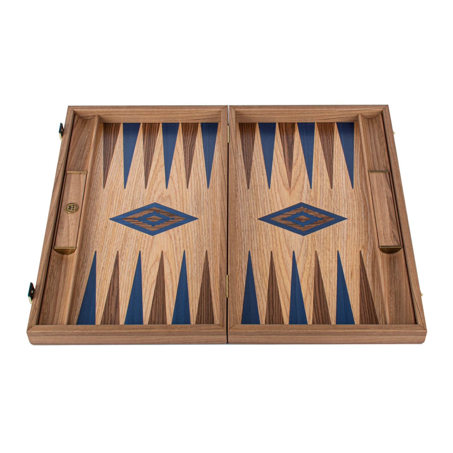 Handcrafted Oak/Blue & American Walnut Backgammon Set with Side Racks - Elegant Marquetry Design (Copy)