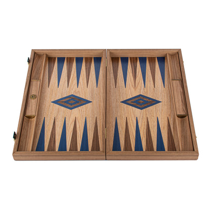Handcrafted Oak/Blue & American Walnut Backgammon Set with Side Racks - Elegant Marquetry Design (Copy)