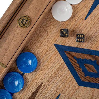 Handcrafted Oak/Blue & American Walnut Backgammon Set with Side Racks - Elegant Marquetry Design (Copy)