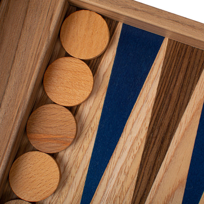 Handcrafted Oak/Blue & American Walnut Backgammon Set with Side Racks - Elegant Marquetry Design (Copy)